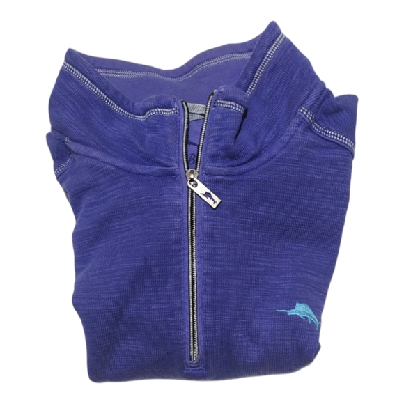 Tommy Bahama Men's XL Long Sleeve Slip Over 1/4 Zip Purple Sweater EUC - Picture 4 of 4